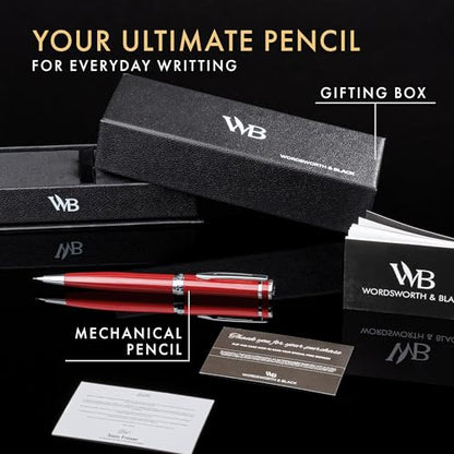Wordsworth and Black Mechanical Pencil Graphite Lead- Stunning Luxury Metal Pencil, Red Chrome Finish, 0.7mm Led, Best Gift Set for Men & Women, Professional Executive Office Pencils - color: Red Chrome