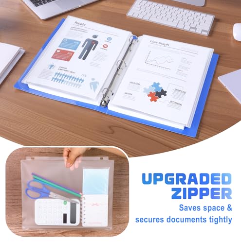 Antner 10 Pack Letter Size Binder Pockets 3 Ring Binder Zipper Pouch, 3-Hole Waterproof Resealable Zip Loose Leaf Insert Bags PVC Document Organizer Folders Page Sheet Protectors for 8.5x11 Paper