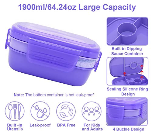 JBGOYON Leakproof Bento Box & Insulated Lunch Bag Set, 4-Piece, Purple | 6-hour thermal retention, includes nested knife fork spoon, 2 reusable snack pouches, designed for adults and kids - color: Purple Set