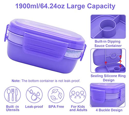 JBGOYON Leakproof Bento Box & Insulated Lunch Bag Set, 4-Piece, Purple | 6-hour thermal retention, includes nested knife fork spoon, 2 reusable snack pouches, designed for adults and kids - color: Purple Set