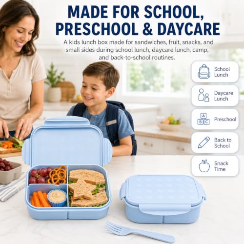 MISS BIG® Kids Bento Lunch Box, 1150ml 3 Compartments, Blue | Blue kids bento lunch box for school, daycare, and snack time - color: Blue, size: 1150ml