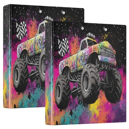 Monster Truck Moon Round Ring Binders 1.5 Inch 3 Ring Binder with Clipboard Holds 200 Sheets Office Home School - color: Multicolored 1