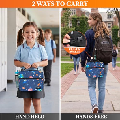 Opux Space Astronaut Lunch Bag, Soft Insulated Lunch Box for Kids, Boys, Girls, Reusable, Portable, Waterproof, Durable - color: Space Astronaut