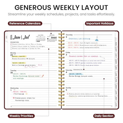 Planner 2026-2027, 6.3" x 8.5" Weekly and Monthly Academic Year Planner Calendar, July 2026 - June 2027, Hardcover Large School Planning Agenda With Tabs, Perfect for School & Office Supplies, A5, Burgundy - color: I-Burgundy, size: A5(6.3"x8.5")