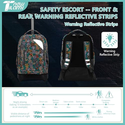 NEW TILAMI Rolling Backpack for Boy Suitcase School Adjustable Laptop Backpack with Wheels for Girl to School Travel Camping Boys Backpack Cute Cats 18 Inches | Water-Resistant Adjustable Trolley Handle Padded Back Panel Multiple Compartments Daily School