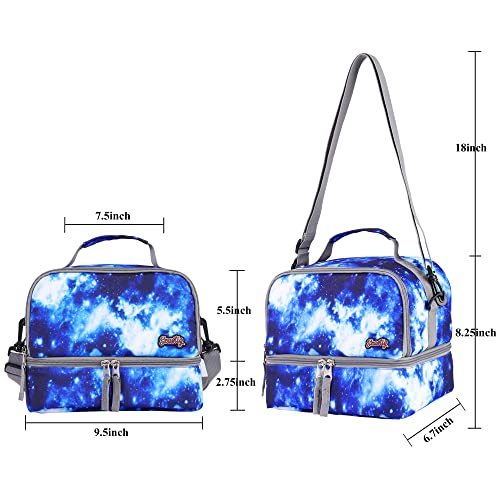 seastig Rolling Backpack 18in Double Handle Backpack Kids Wheeled Backpack Roller Backpack with Lunch Bag Set Girls Boys - color: Blue Starry Sky
