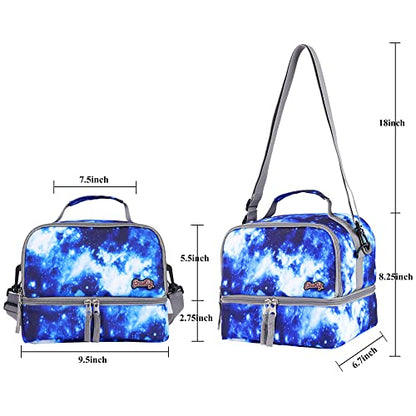 seastig Rolling Backpack 18in Double Handle Backpack Kids Wheeled Backpack Roller Backpack with Lunch Bag Set Girls Boys - color: Blue Starry Sky