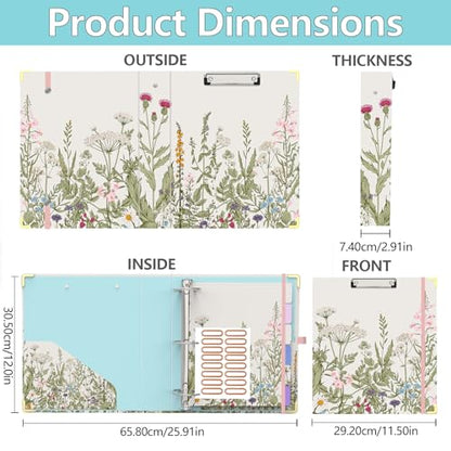 3 Ring Binder 2 Inch, Cute Round Ring Binders with 6 Tab Dividers, Labels Stickers, Low Profile Clipboard with Storage, Fashion Binder School Office Supplies(Garden Flowers) - color: Garden Flowers