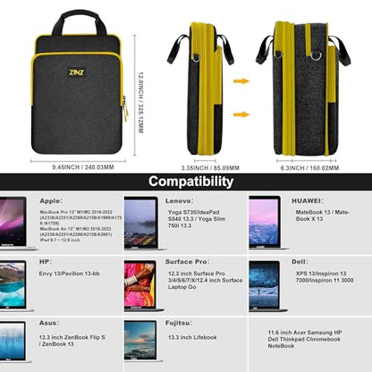 ZINZ Laptop Case 12.9 13 Shoulder Bag, Expandable Handbag with Valuables Compartment Compatible with MacBook Air/Pro/Neo 13" M5/M4/M3/M2/M1, iPad 12.9/13/11, Water-Resistant & Shockproof,B01K04 - color: B01k04, size: 13"