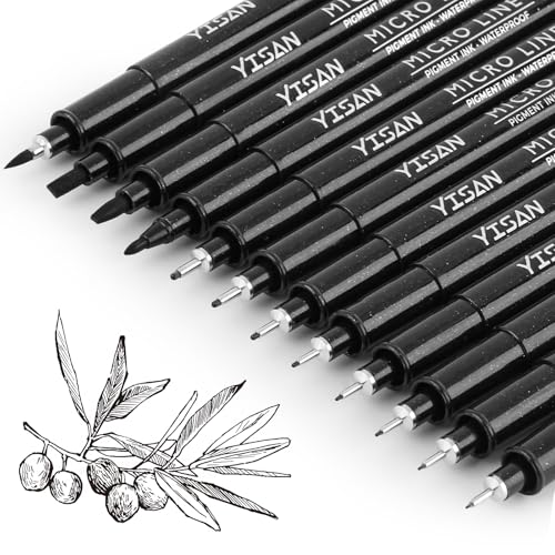 YISAN Drawing Art Pens,Micro Fineliner Pens,Fine Tip Manga Markers for Artist Sketch Technical,Black,12 Set,902195 | Micro Fineliner Pens, Fine Tip, Manga Markers for Artist Sketch Technical, 902195 - color: Black, size: 1 Count (Pack of 12)
