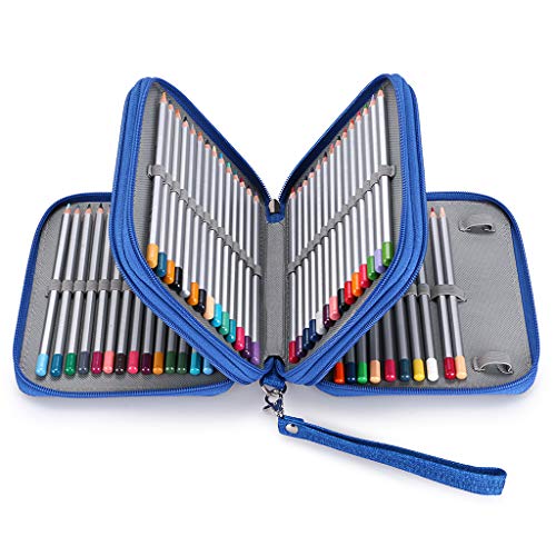 BTSKY Zippered Pencil Case-Canvas 72 Slots Handy Pencil Holders for for Prismacolor Watercolor Pencils, Crayola Colored Pencils, Marco Pencils (Blue) - color: Blue