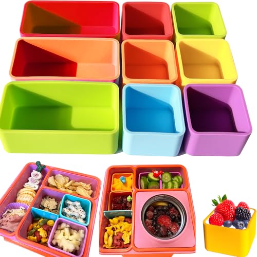 IELEK Silicone Lunch Box Dividers Reusable Non-Toxic, BPA Free, Dishwasher Safe Bento Box Accessories Lunch Box Dividers - color: Rectangle(Red+Green+Orange)+Square(Blue+Green+Purple+Yellow+Red+Orange)