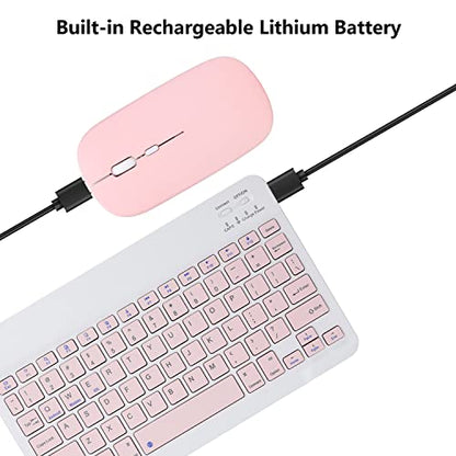 Rechargeable Bluetooth Keyboard and Mouse Combo for iPad, Ultra-Slim Portable Wireless Mouse Keyboard for iPad Pro Air Mini iPhone Samsung Tablet Cell Phone Android, iPadOS/iOS 13 and Above (Pink) - color: Pink