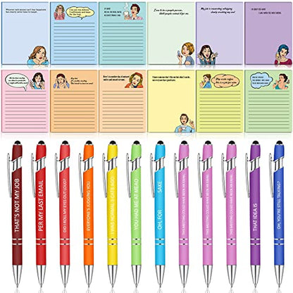 Geyee 24 Pcs Back to School Teacher Gifts Interesting Sticky Notes with Funny Pens 3 x 4 Inch Employee Appreciation Gifts for Coworkers Employee Teacher Office Staff Work Team Appreciation Gift - style: Interesting