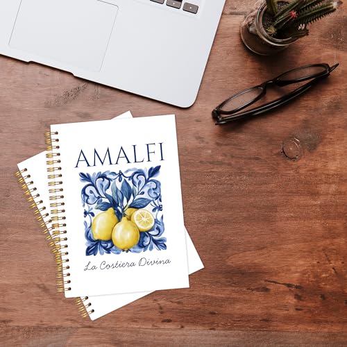 KAOWT Amalfi Coast Italian Lemon Notebook Journal, Mediterranean Tile Notebooks for Note Taking, Coastal Beach Ocean Journal, Botanical Lemon Hardcover Spiral Notebook 5.5x8.3in - color: Summer notbook-Lemon flower