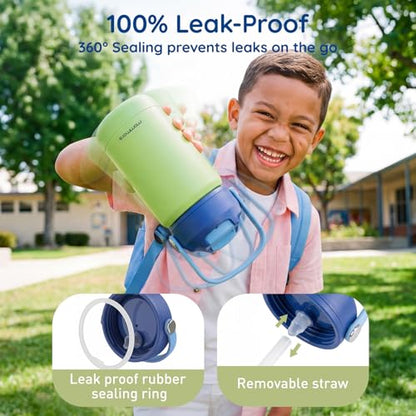Mommore Kids Insulated Water Bottle with Soft Rubber Handle, 12oz Stainless Steel Thermos with Straw Lid, Leak Proof, Easy to Clean Design, Vacuum Small Canteen for School Boys Girls, Mermaid-1 Pc - color: Mermaid