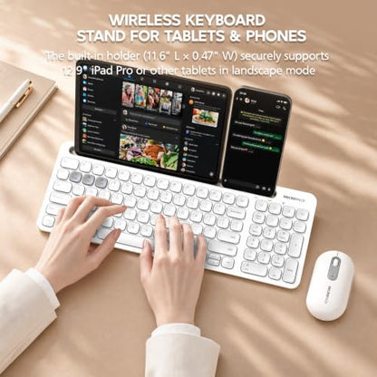 White Wireless Keyboard and Mouse Combo Number Pad with Tablet Holder for Tablet Bluetooth/2.4ghz Silent Compatible with PC Laptop Desktop (White) - color: White