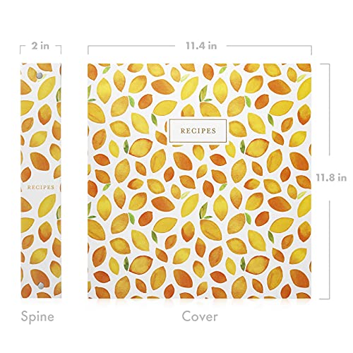 Jot & Mark 8.5"" x 11"" Sturdy 3 Ring Recipe Binder with Spill-Proof Clear | 50 Recipe Cards + 25 Sleeve Protectors + 5 Full-Page Sleeves + 6 Divider Tabs | 8.5x11 3-Ring - color: Lemon Twist, size: 8.5" x 11"