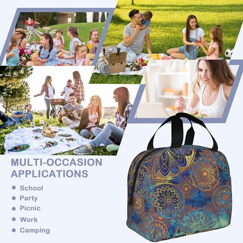 Blue Paisley Boho Flower Lunch Box,Insulated Lunch Bag for Girls Boys,Reusable Lunch Box for Kids Adults School Student Work Picnic Travel - color: Blue Paisley Boho Flower