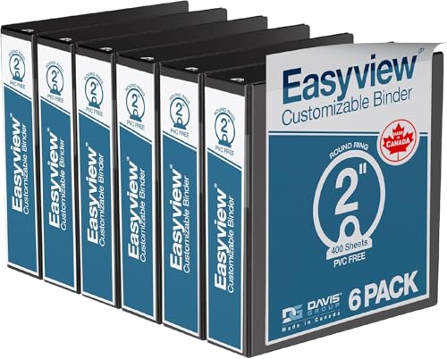 Easyview Premium 3-Ring Binders with Clear-View Covers and Round Rings, Binders for School or Office, 2 Inch, Pack of 6, Black - color: Black, size: 2 Inch, style: Pack of 6