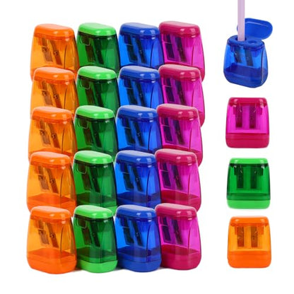 Colored Manual Pencil Sharpeners in Bulk, BOPART 24pcs Small Handheld Pencil Sharpener Dual Holes with Lid for Kids Adults at Classroom School Office Home (24Pcs Sharpeners - D) - style: 24Pcs Sharpeners - D