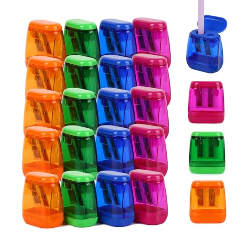 Colored Manual Pencil Sharpeners in Bulk, BOPART 24pcs Small Handheld Pencil Sharpener Dual Holes with Lid for Kids Adults at Classroom School Office Home (24Pcs Sharpeners - D) - style: 24Pcs Sharpeners - D