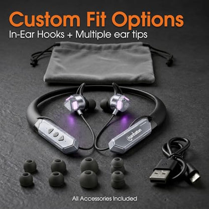 MANHATTAN Bluetooth Wireless Neckband Headphones — Work Earbud Earphones with 15H Playtime, Noise-Isolating, IPX4 Water Resistant, Built-in Mic – for Work, Music, Calls (Black/Space Gray) - color: Black/Space Gray