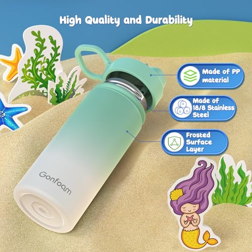 Gonfoam 16oz Kids Water Bottle, Stainless Steel Insulated Cup | DIY Stickers, BPA-free, Leak-proof, Sturdy, Keeps Cold 24h, Easy to Carry, Easy to Clean, Back to School, Gifts - color: Green/White