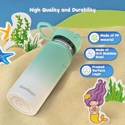 Gonfoam 16oz Kids Water Bottle, Stainless Steel Insulated Cup | DIY Stickers, BPA-free, Leak-proof, Sturdy, Keeps Cold 24h, Easy to Carry, Easy to Clean, Back to School, Gifts - color: Green/White