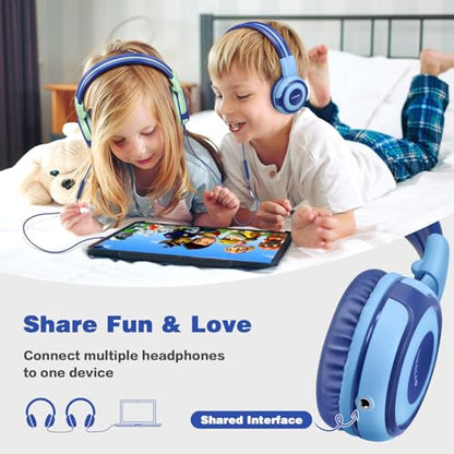 SIMOLIO Wired Headphones with Microphone & Volume Control & 3-Level Switchable Volume Limited & Share Jack & Bag, Stereo Headset for Kids Teens Adults Youth School Plane Travel Gift PC Computer Laptop