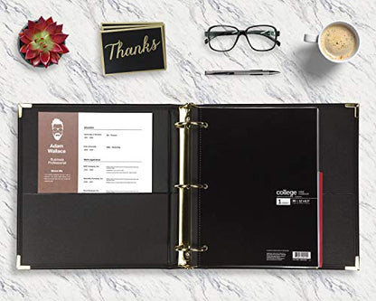 Samsill Classic Collection Leather 3 Ring Binder, Executive Presentation Portfolio, 2 Inch (Holds 425 Sheets), Brass Round Ring, Black - color: Black, size: 2 Inch, style: Classic