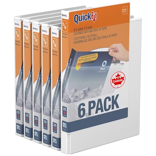 QuickFit View Binder, 3-Ring Binder for School or Office, D Ring, White, 6 Pack, 5/8 Inch - color: White, size: 5/8 Inch, style: 6 Pack