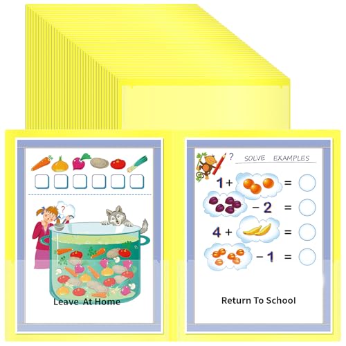 36 Pcs Parent Teacher Communication Folder with Clear Front Pocket, 2 Pocket Home School Folders Take Home Homework Folder for Students Classroom (36, Yellow) - color: Yellow