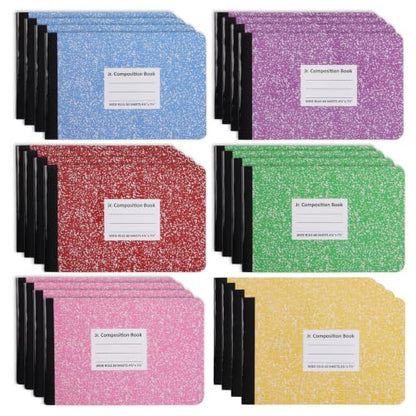 24 Pcs Wide Ruled Composition Notebook Bulk, 4-7/8"x 7.5" Mini Notebooks | Primary Composition Notebooks K-2, Half Size Small Pocket Journal Books, Back to School Gifts for Students