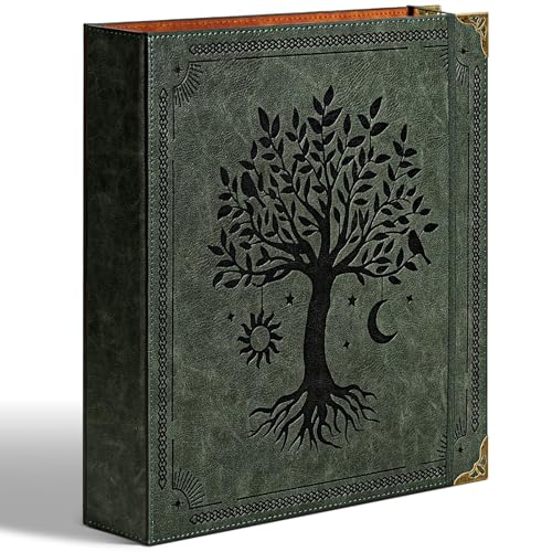 Ovesmusl Leather D Ring Binder Fits 8.5"x11" Letter Size Paper, 2 Inch D-Ring Binders Holds 550 Sheets, Notepad Paper Cover Loose Leaf Organizer with Inner Pockets, Green Tree - color: Green, size: 2 inch, style: 1 Pack