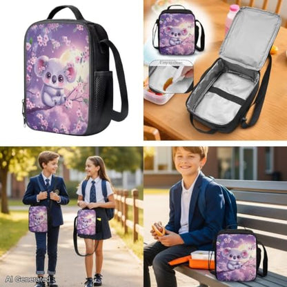 Purple Koala Backpack for Girls Boys Backpack with Lunch Box Water Bottle Carrier Kawaii Pencil Case 4 in 1 Cute Koala Bookbag for Kids 8-12 for Bring the School Supplies and Snacks Books - color: Cute Koala