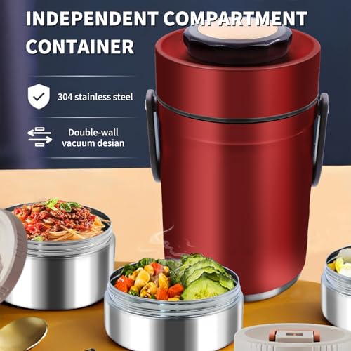 67 oz Adults Stainless Steel Vacuum Insulated Wide Mouth Soup Food Thermo Hot Food Jar with Keep Thermal Portable 3 Tier Stackable Bento Hot Food Containers Lunch Boxes (67 oz Red) - color: 67 oz Red