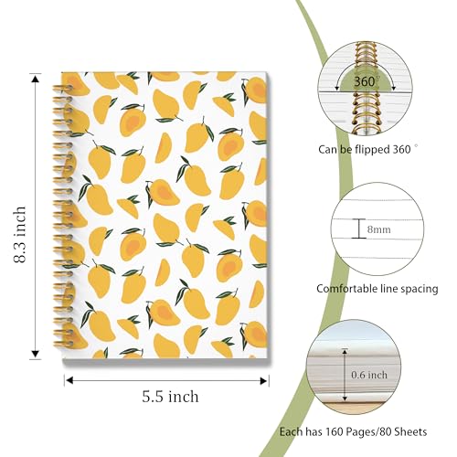 Tropical Mango Fruit Spiral Notebook, Mango Gifts Journal, Fruit Lover Gifts, Cute Mangoes Fruits Botanical Hardcover Notebook Journal, 5.5x8.3 Inch - color: Mango