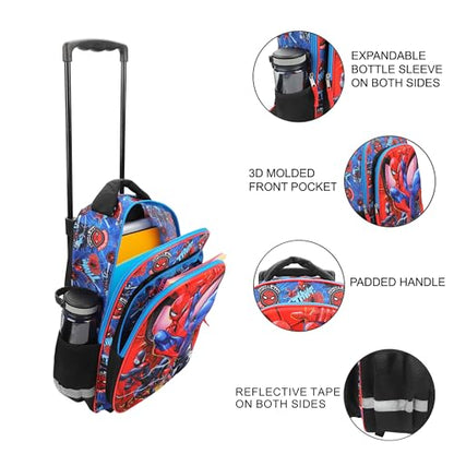 Bioworld Spider-Man Peter & Miles 16" Rolling Travel Backpack - color: Red, Blue & Black