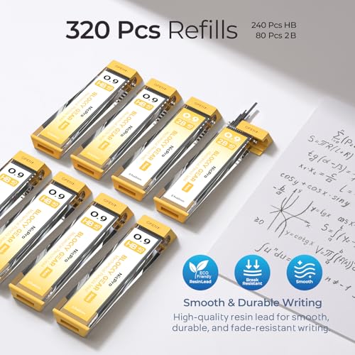 Nicpro Blocky Gear 0.9 mm Mechanical Pencils Set in Case, 3 Pack Metal Pencil 8 Tube with Lead Refills 0.9mm (HB 2B), 3 Erasers for Professional & Adult Art Writing Drafting Drawing - style: 0.9mm