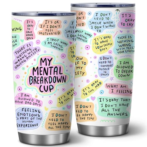 ATHAND 20 Oz Stainless Steel Insulated Travel Tumbler, My Mental Health Breakdown, Positive Daily Affirmation Gift for Women | Double Wall Insulated Mug, Positive Inspirational Design, Gift for Self Love Wellness Lovers, Fits Birthday Christmas - color: 1