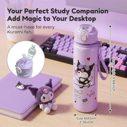Cartoon Huntrix Water Bottle for Girls, 25oz Leak Proof with Straw Lid, Gifts for Girls (Kuro) - color: Kuro