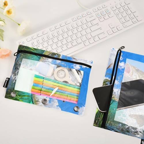 Largemouth Bass Fish Pencil Pouches for 3 Ring Binder, Zipper Binder Pencil Case, 2 Pack Clear Window Case Bag for Office Organizers - color: Largemouth Bass Fish 1