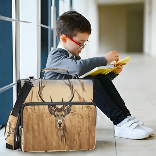 Deer Standing in Grass Zipper Binder 3 Ring with Shoulder Strap and Handle Multiple Pockets Expanding File Folder Organizer