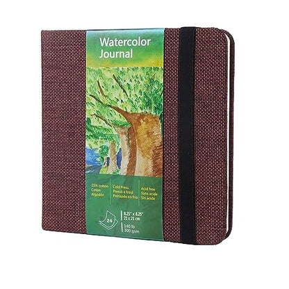 tumuarta Square Watercolor Journal, 8.25x8.25”, 140 LB, 300 GSM, 25% Cotton, Cold Press, 24 Sheets, 48 Pages, Watercolor Paper Sketchbooks for Use As Travel Mixed Media Pads On The Go - color: Brown