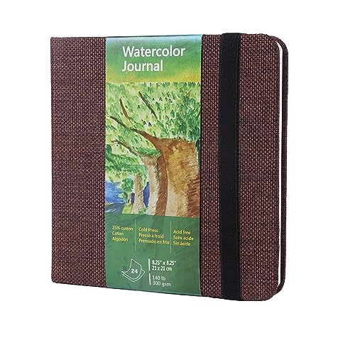 tumuarta Square Watercolor Journal, 8.25x8.25”, 140 LB, 300 GSM, 25% Cotton, Cold Press, 24 Sheets, 48 Pages, Watercolor Paper Sketchbooks for Use As Travel Mixed Media Pads On The Go - color: Brown