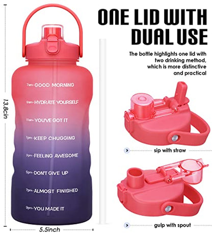 HydroPal 1 Gallon Water Bottles with Straw, 128 oz Water Bottle BPA Free Innovative 2-IN-1 Lid Gym Bottle with Times to Drink Motivational, Large for Sports Fitness Camping Water Jug （13.8X5.5 inch） - color: Fabled Sunset