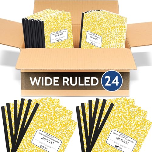 24 Pack - EPI Wide Ruled Marble Composition Notebook - Yellow 200 Page Note Book - 9.75 x 7.5 Inch Hardcover Journal with Sewn Binding for Secure Pages - Classroom Back to School Supplies - color: Yellow, size: 24