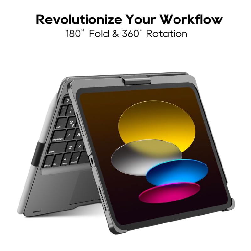 edaiser Swivel Keyboard Case for iPad 11th (A16) & 10th Generation, Gray | 360 Degree Rotatable Protective Cover | Pencil Holder | Multi-Touch Trackpad | RGB Backlit | Flexible Adjustable View Angle - color: Space Gray, size: iPad 10th/11th (a16)