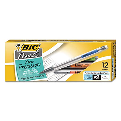 BIC Xtra-Precision Mechanical Pencil, 0.5 Mm, Hb (#2.5), Black Lead, Clear Barrel, Dozen